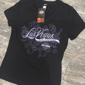 Harley-Davidson Black and Purple Fitted Short Sleeve Tee